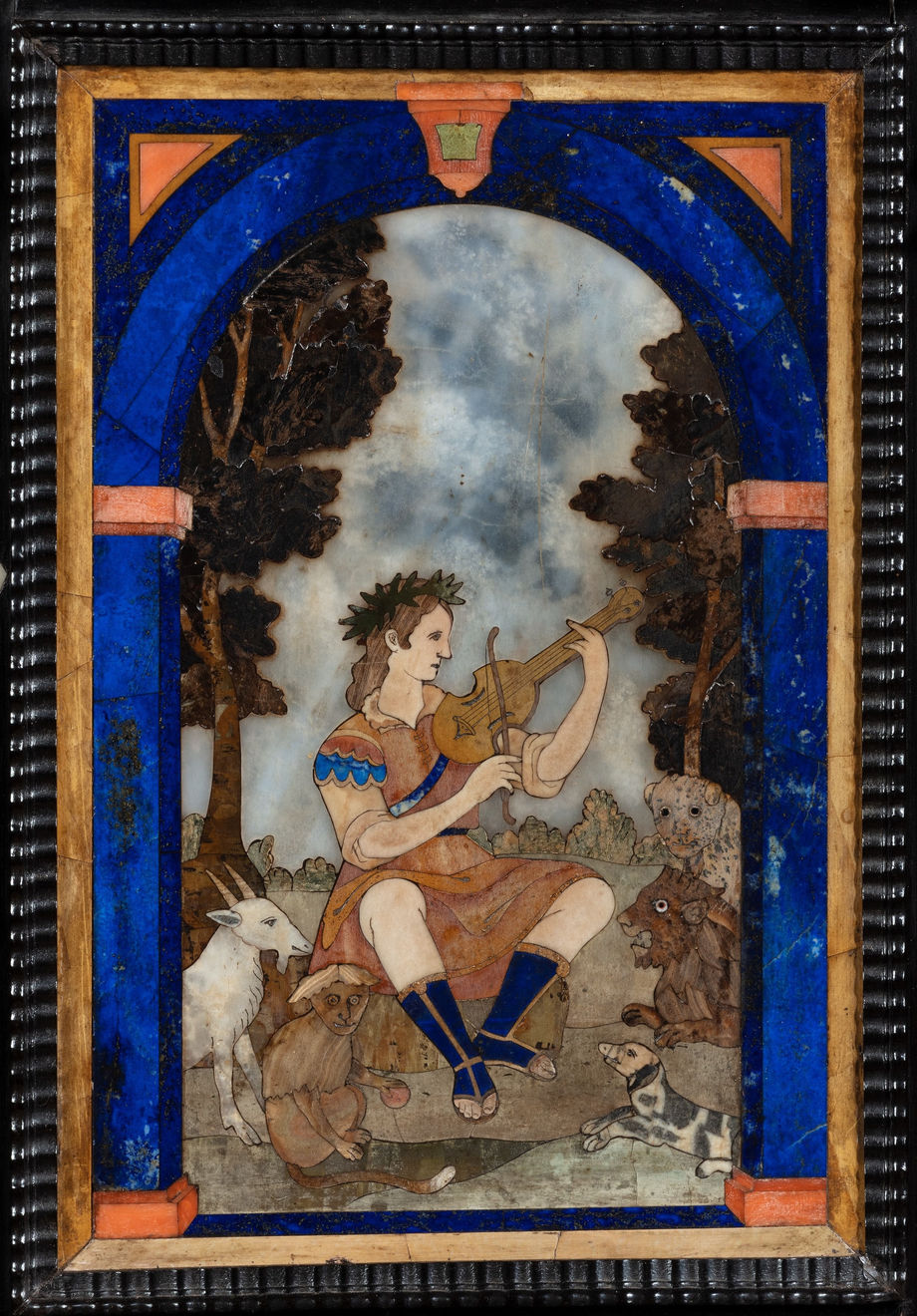 6844 17th Century Italian Ebony and Pietre Dure Table Cabinet