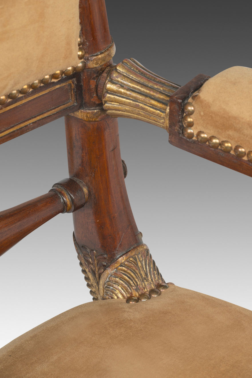 Pair of Regency Mahogany and Parcel Gilt Arm Chairs attributed to Morel & Hughes