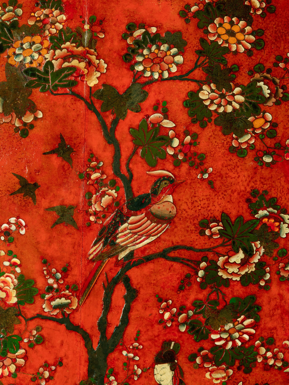 Late 17th Century Scarlet Japanned Cabinet on a later painted stand