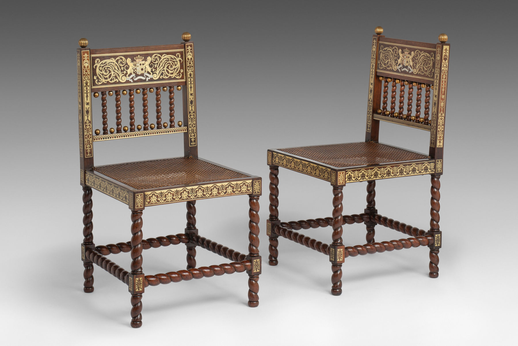 Pair of Regency Rosewood and 'Buhl' Marquetry Antiquarian Side Chairs