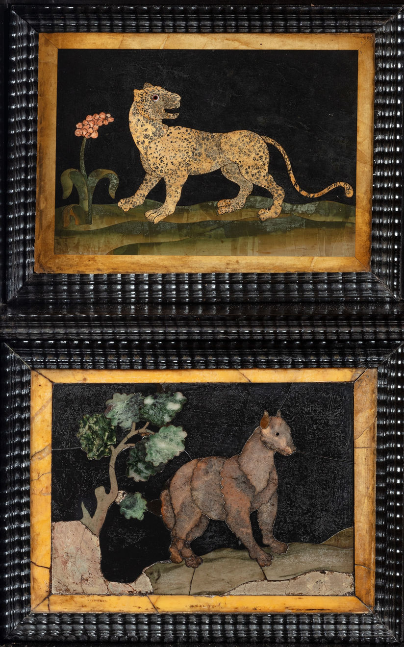 6844 17th Century Italian Ebony and Pietre Dure Table Cabinet