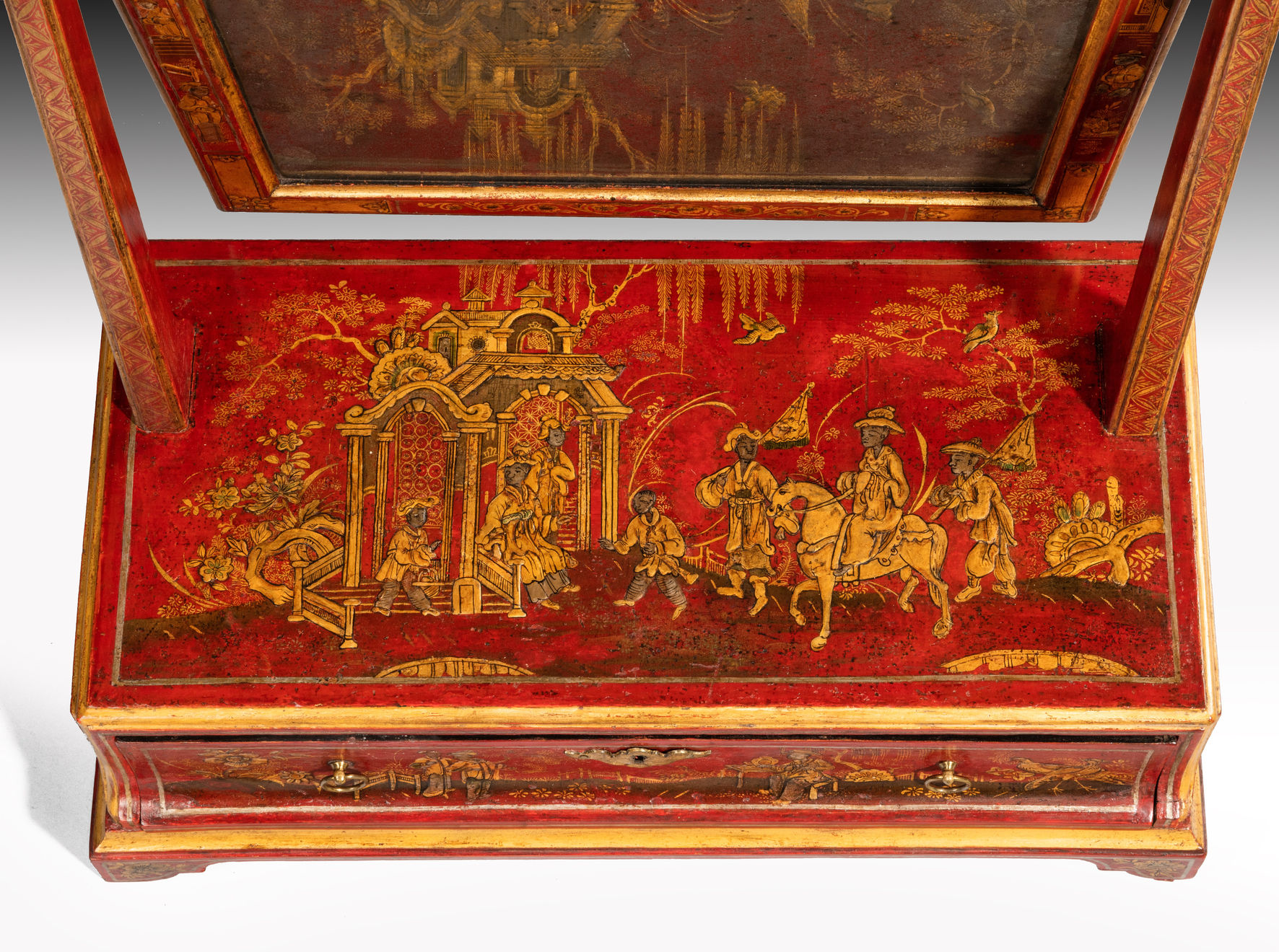 George II Scarlet Japanned Dressing Mirror