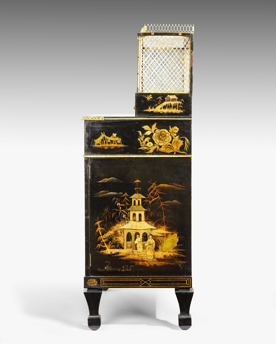 Coulborn antique Regency Black and Gilt Japanned Secretaire Side Cabinet