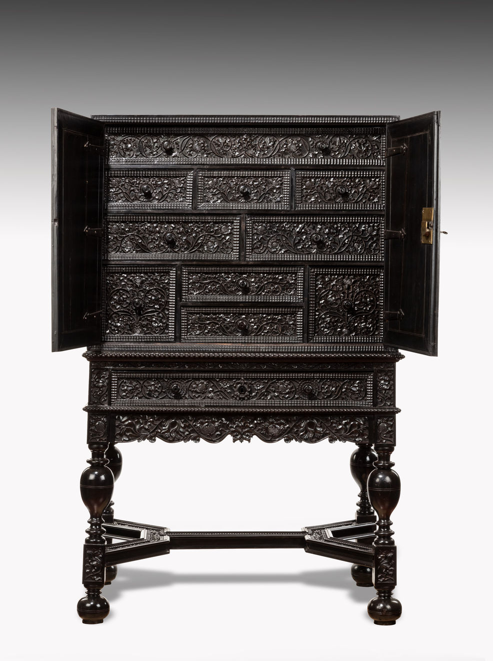 Pair Carved Ebony Cabinet on stand COROMANDEL COAST OR BATAVIA