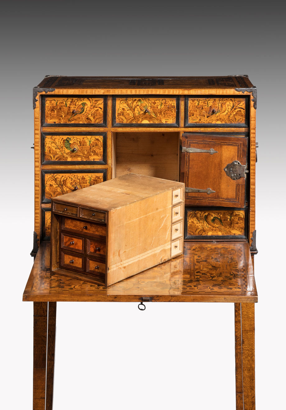 Coulborn antiques 17th century marquetry fall front cabinet on stand