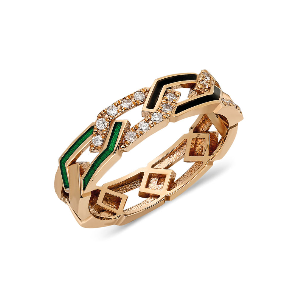 Terzihan, Fizzy: Rebel Ring W/diamonds - Black & Green Mop