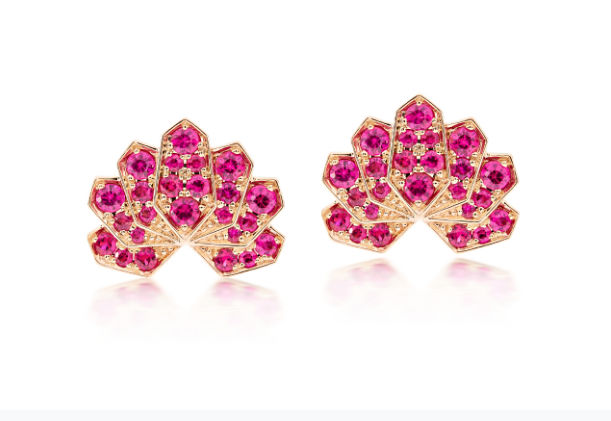 Ananya, Lotus Stud Earring Pair, Ruby