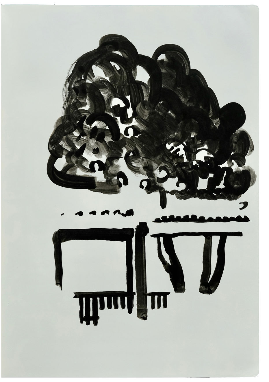 Tim Braden, ink on paper - tree at Mertons, 2019
