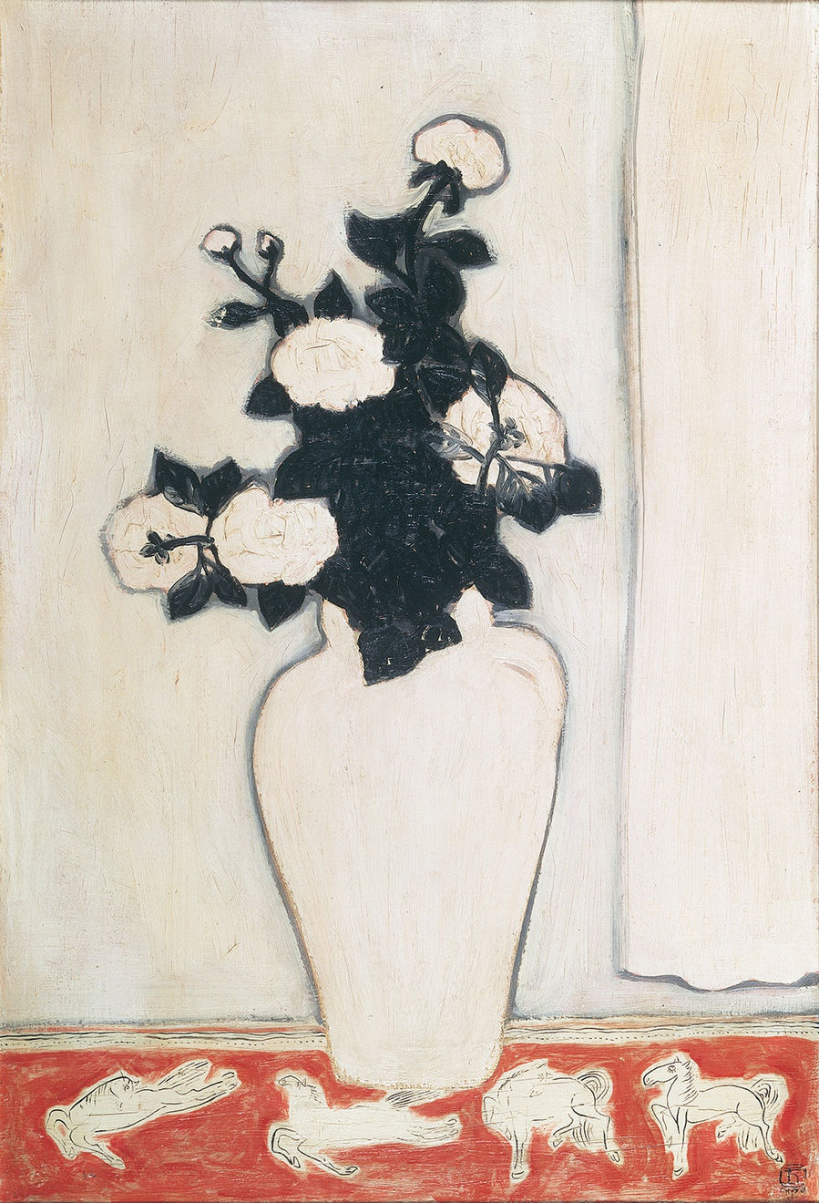 常玉, 白牡丹與四小馬 White Peonies and Four Ponies, 1930s