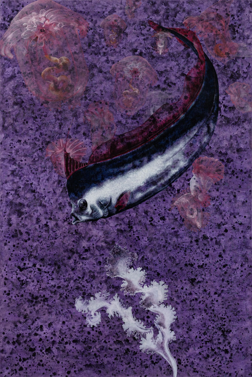 楊茂林, 黯黑的放浪者．凹鰭冠帶魚與粉紅騎士L1904 Wanderers of the Abyssal Darkness．Crestfish and Pink Sea Cucumbers L1904, 2019