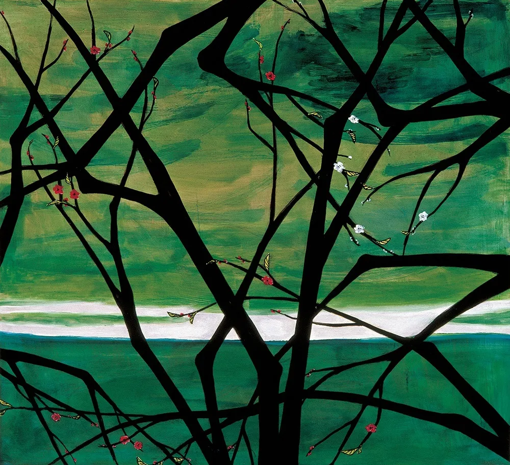 常玉 Sanyu, 綠底梅花 Prunus Branches in a Green Landscape, 1960