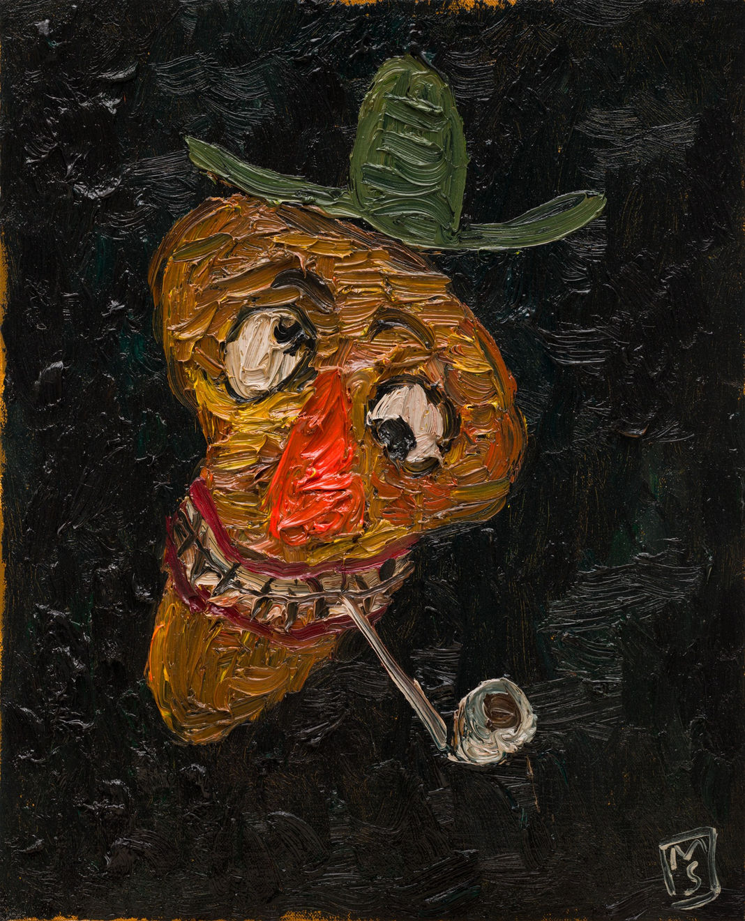 Matías Sánchez, Cabeza con pipa y sombrero verde, 2024