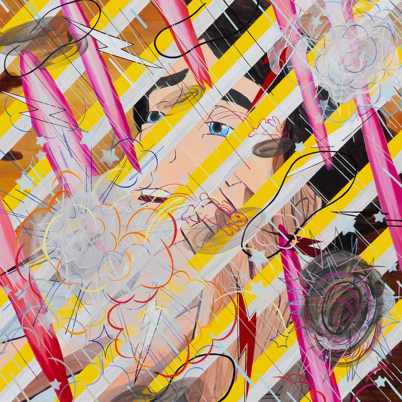 Jung Jin, 별빛이 내리는 노란대각선 Yellow diagonal with falling stars, 2023