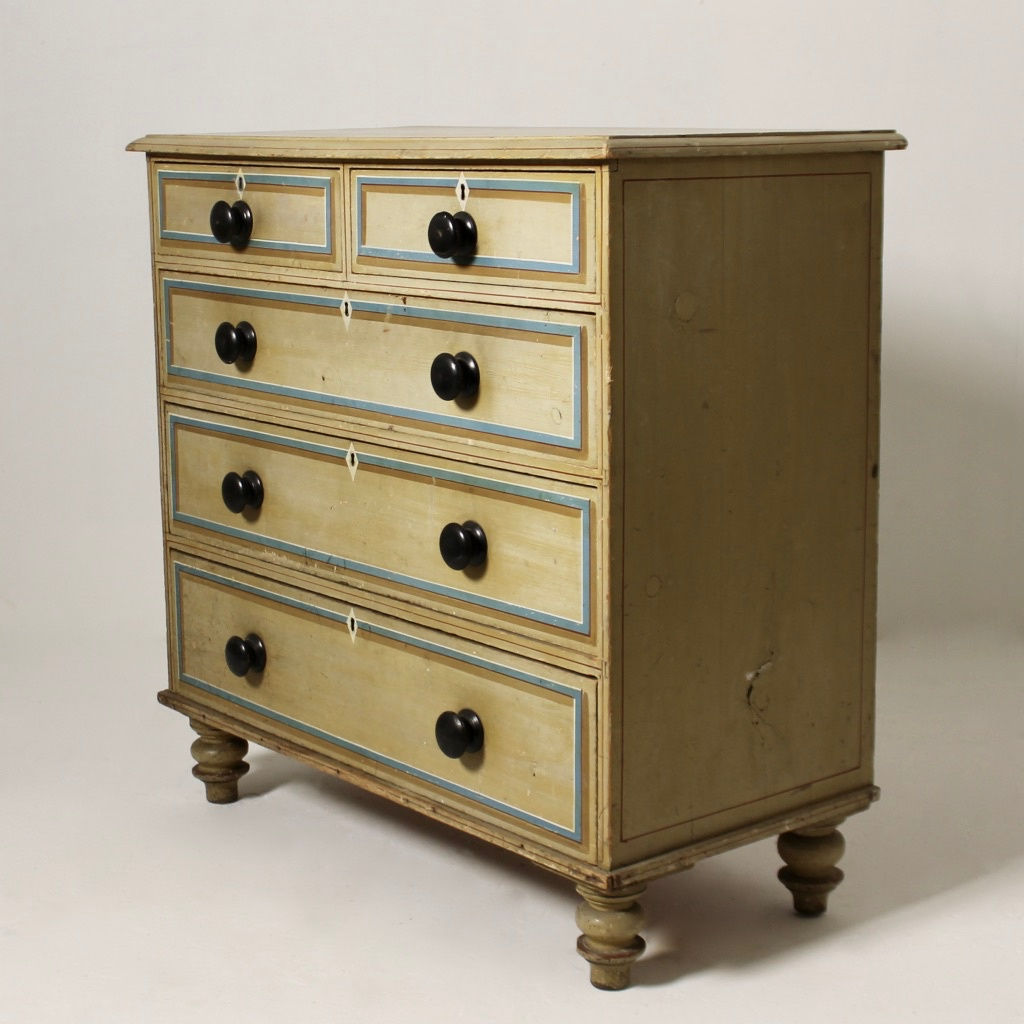 Early 19th Century Original Painted Pine Lincolnshire Chest Of Drawers ( sold )