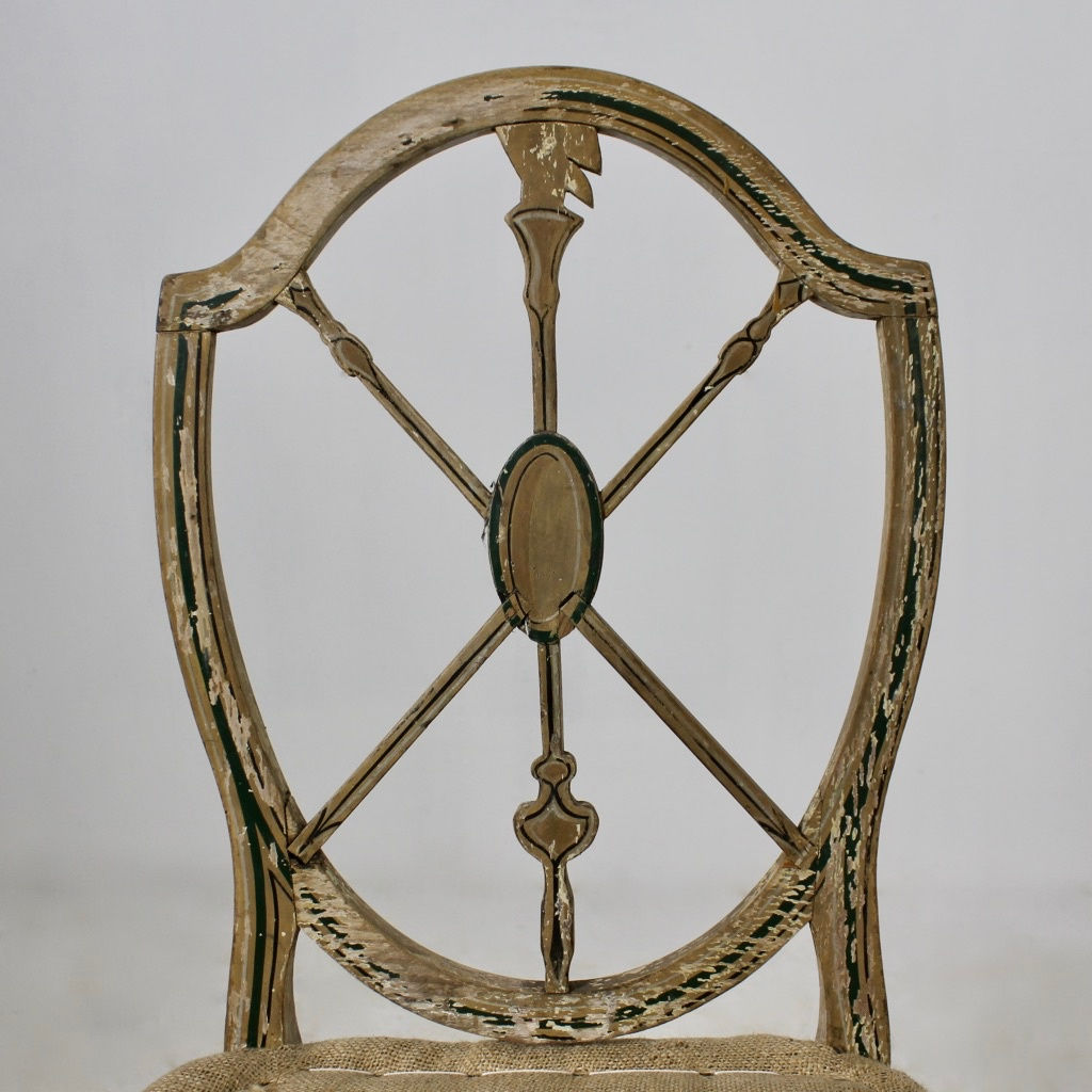 Pair Of George III Original Painted Shield Back Side Chairs ( sold )