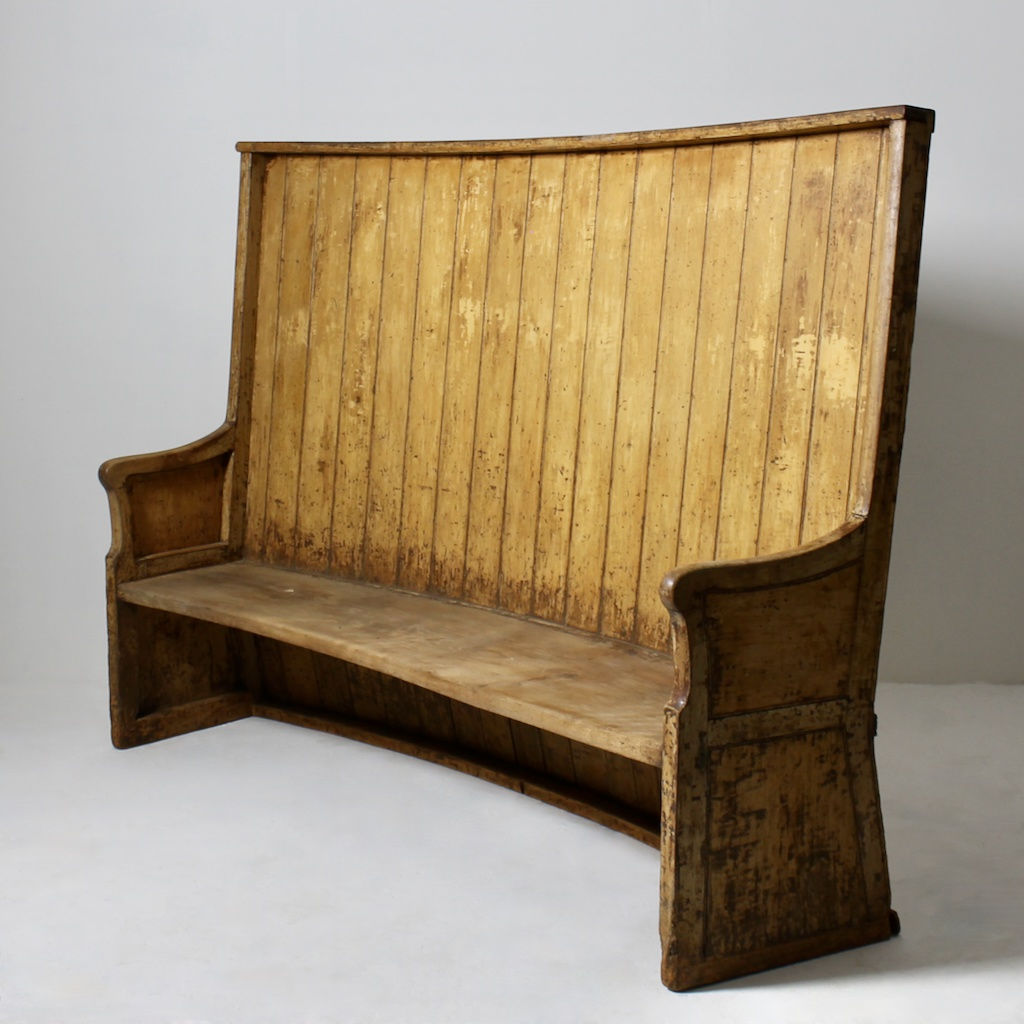 Early 19th Century Original Painted Bow Back Tavern Settle ( sold )