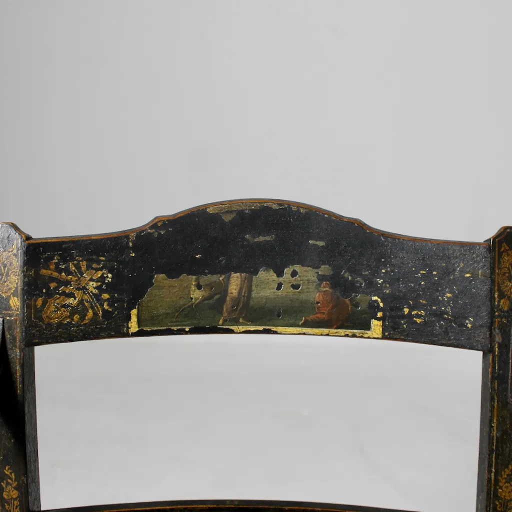 Fine Pair Of Regency Painted And Gilt Armchairs ( sold )