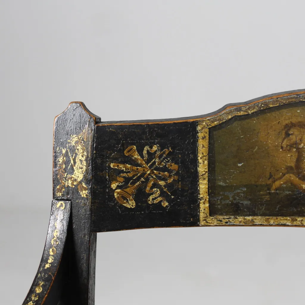 Fine Pair Of Regency Painted And Gilt Armchairs ( sold )