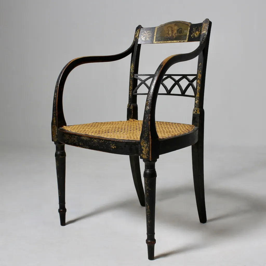Fine Pair Of Regency Painted And Gilt Armchairs ( sold )