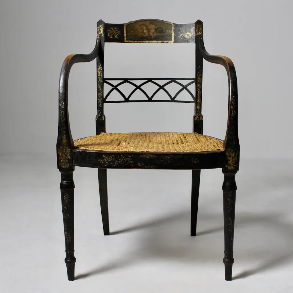 Fine Pair Of Regency Painted And Gilt Armchairs ( sold )