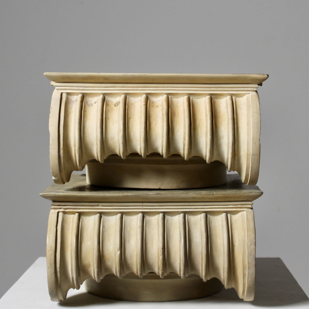 Pair Of Coade Stone Ionic Capitals ( sold )