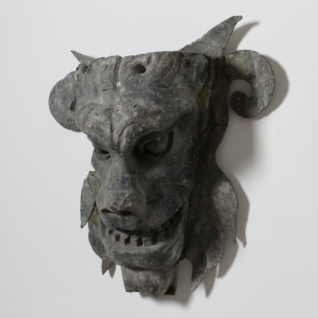 Pair Of Large Early 19th Century Lead Grotesque Hoppers ( sold )