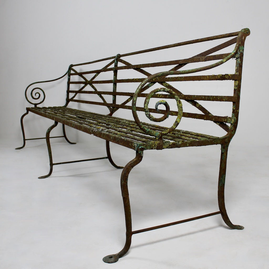 Very Large Scottish Regency Wrought Iron Garden Bench ( sold )