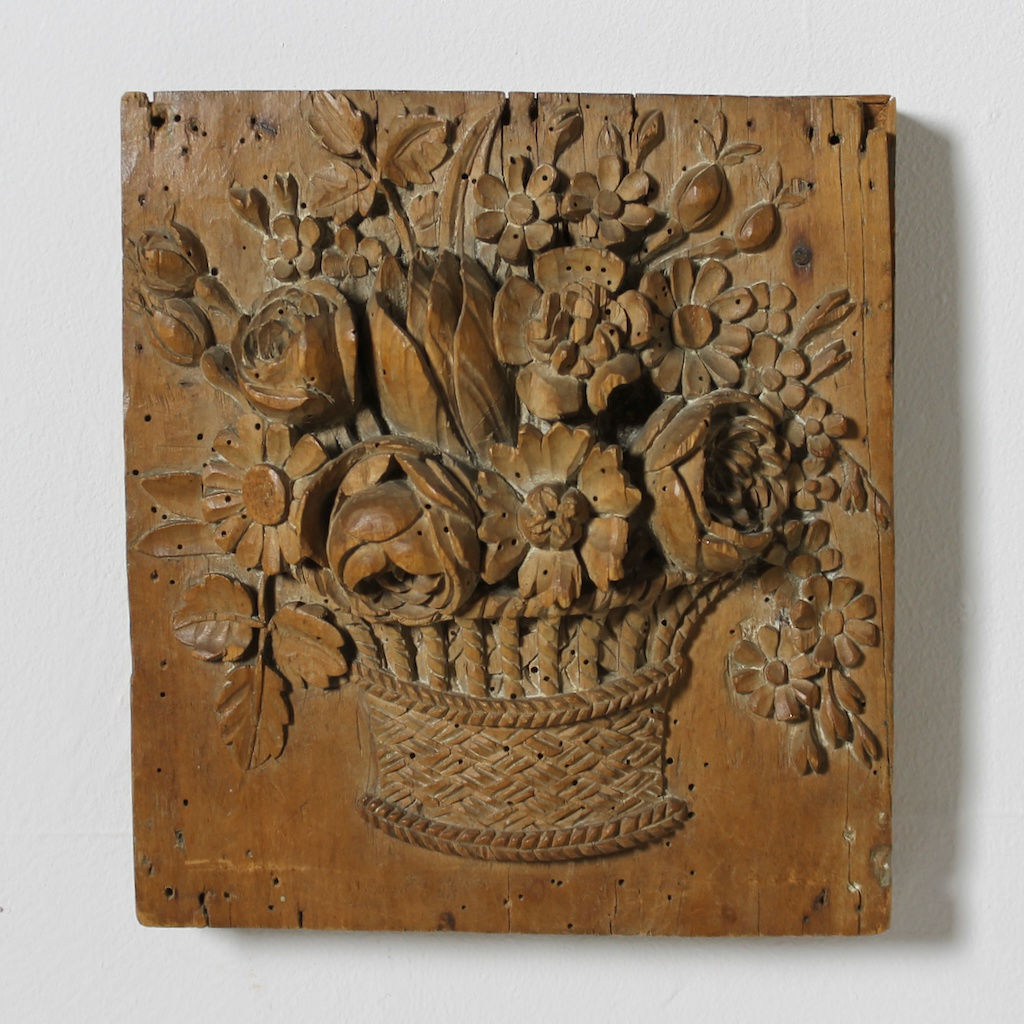 Pair George III Carved Lime Wood Panels Of Baskets Of Flowers ( sold )