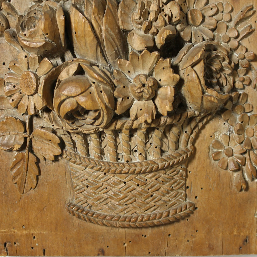 Pair George III Carved Lime Wood Panels Of Baskets Of Flowers ( sold )