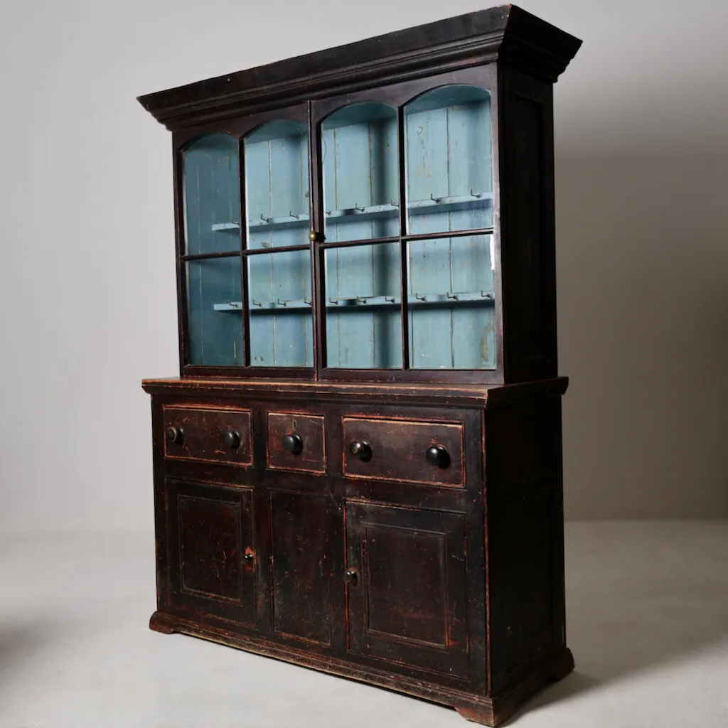 George III Original Painted West Country Glazed Kitchen Dresser