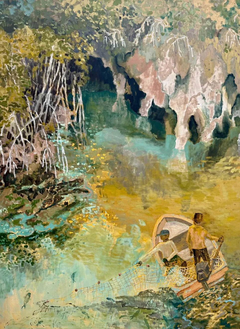 Fishing at High Tide, Blue Hole Oil, Oil Stick on Linen Canvas 102 x 152cm $7,500.00 SOLD