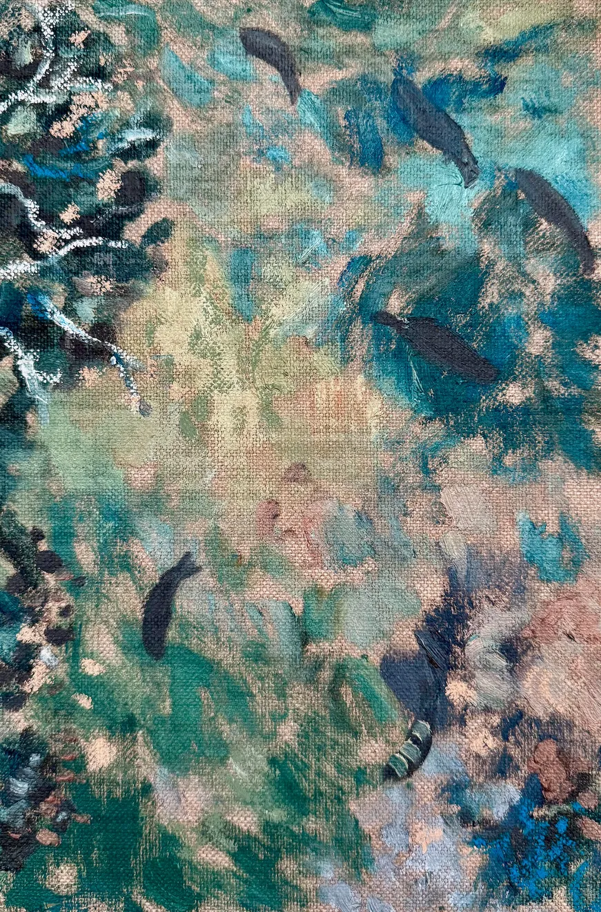 Where The Upside Down Jellyfish Live III Oil, Oil Pastel and Oil Stick on Linen Board 20 x 30cm $1,200.00 SOLD