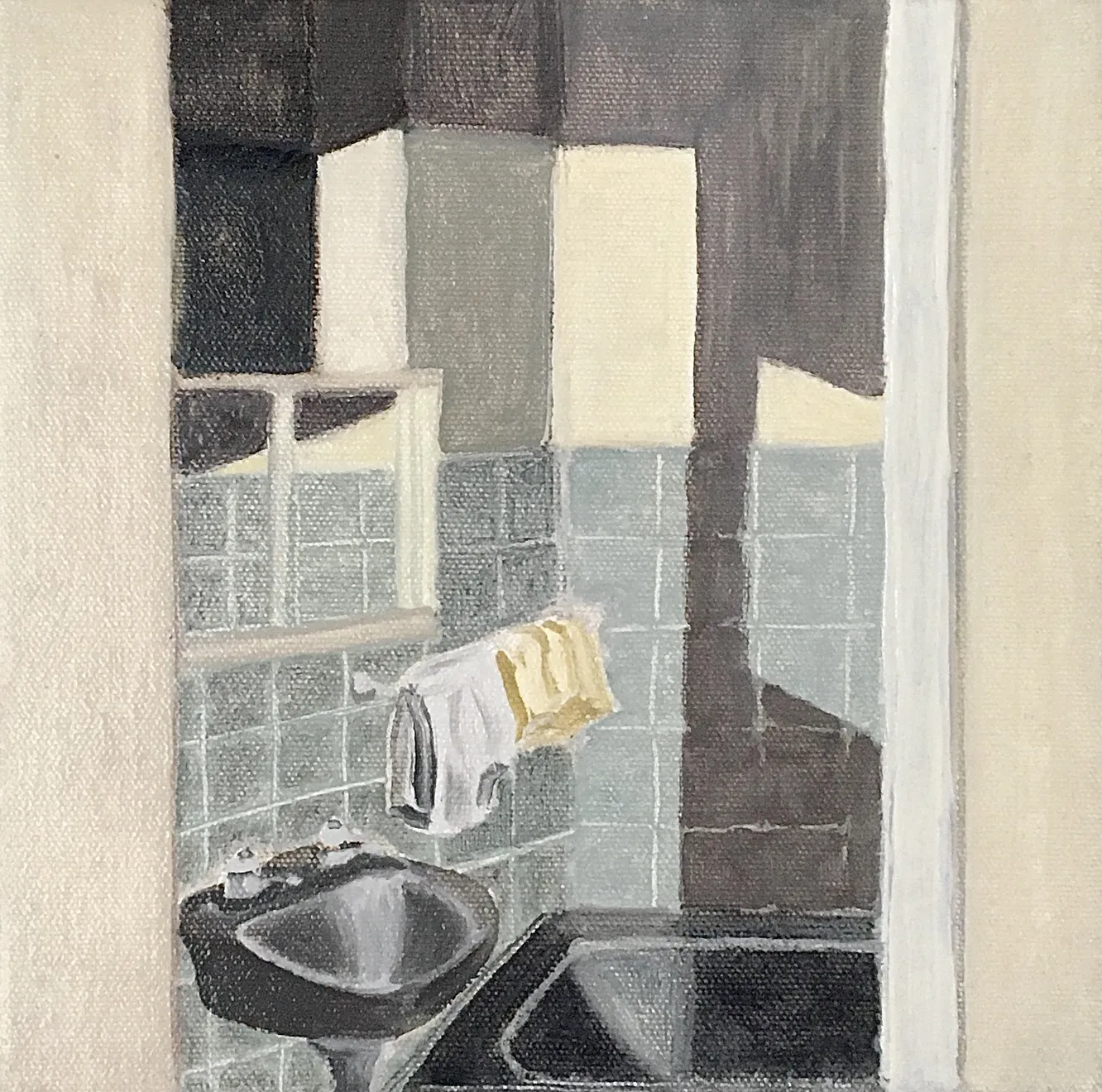 Elynor Smithwick Bathroom At Night Oil on Canvas Original 20 x 20 cm $750 &pound;375 SOLD