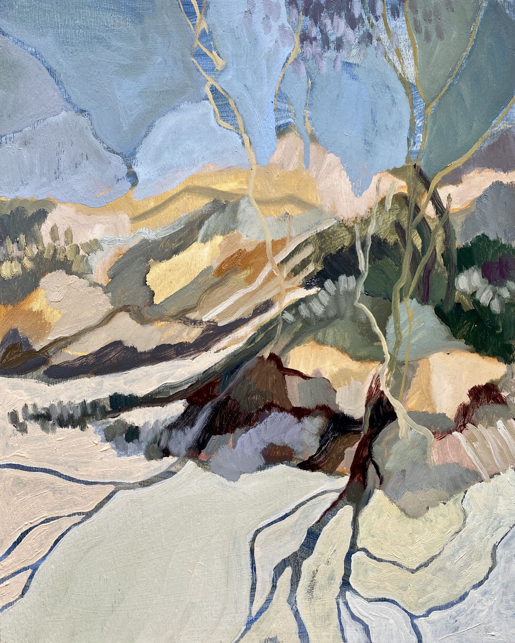 Meg Walters The Sun And The Moon Drew A Line Oil on Board Original 43 x 53 cm Oak Frame $1900 &pound;800 SOLD