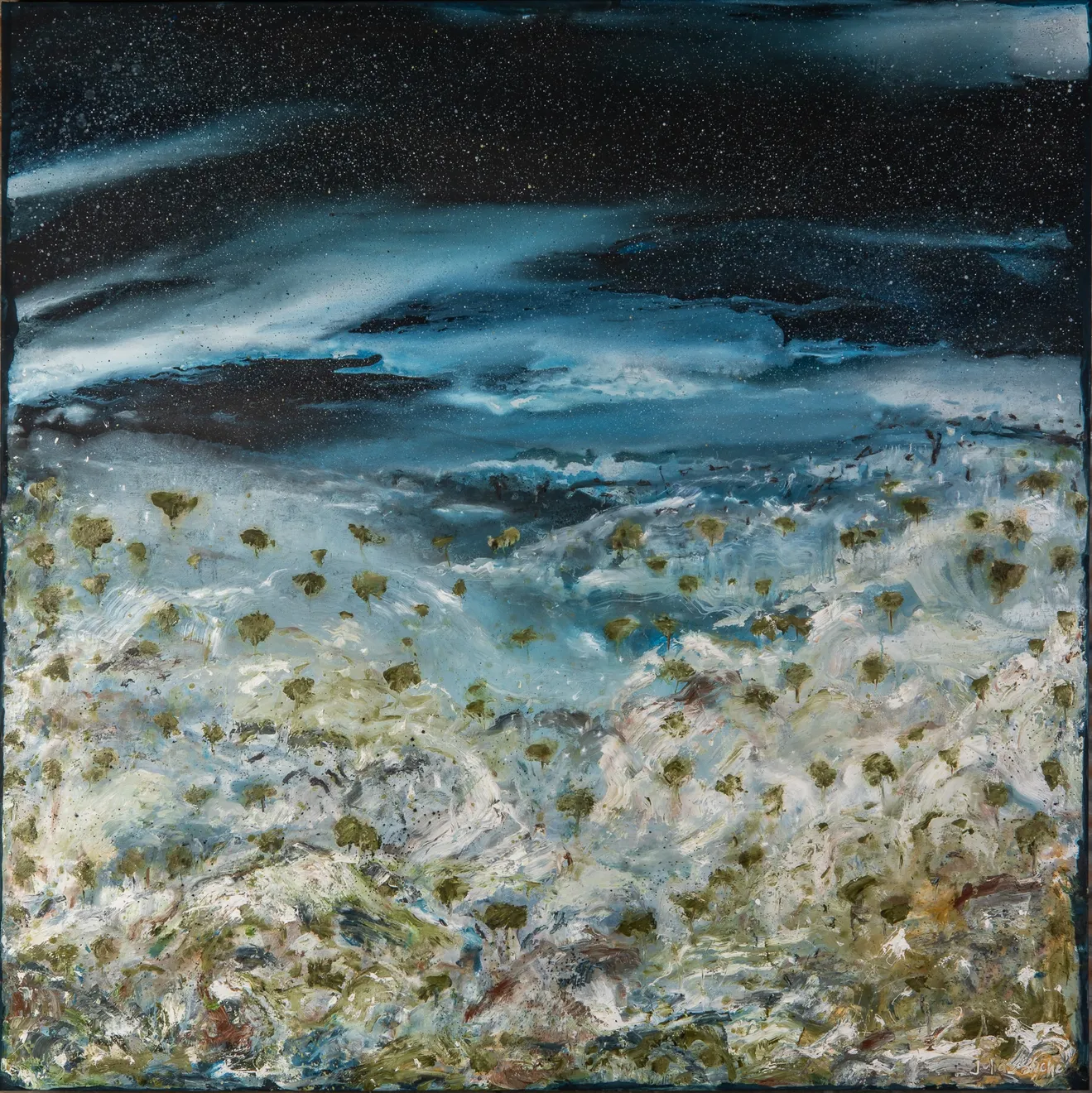 Blue Spring Night Oil and Mixed Media on Canvas Stretched 165 x 165 cm AUD $6380 GBP &pound;3175 USD $4260 SOLD