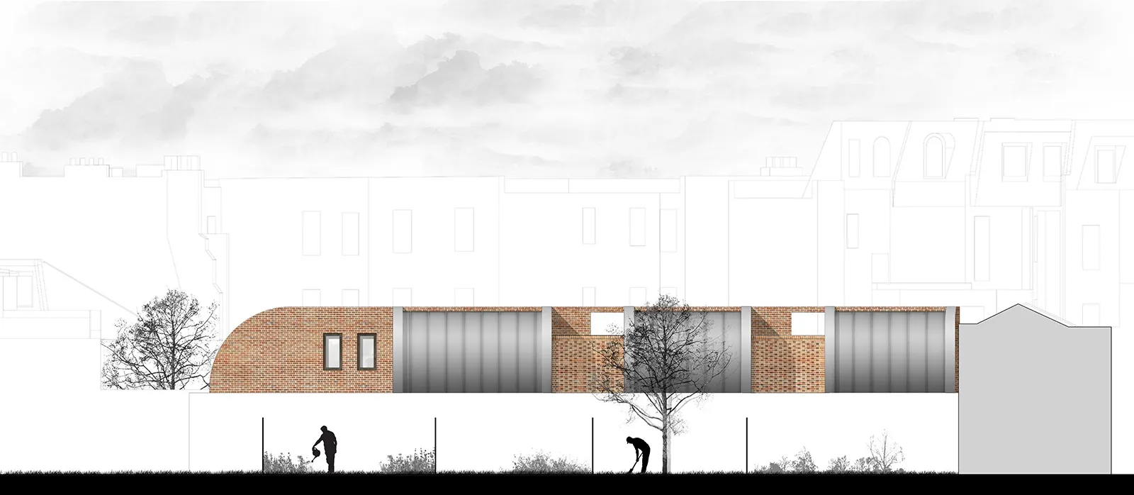 Penrose Mews, Penrose Drawing, garden elevation, 2020