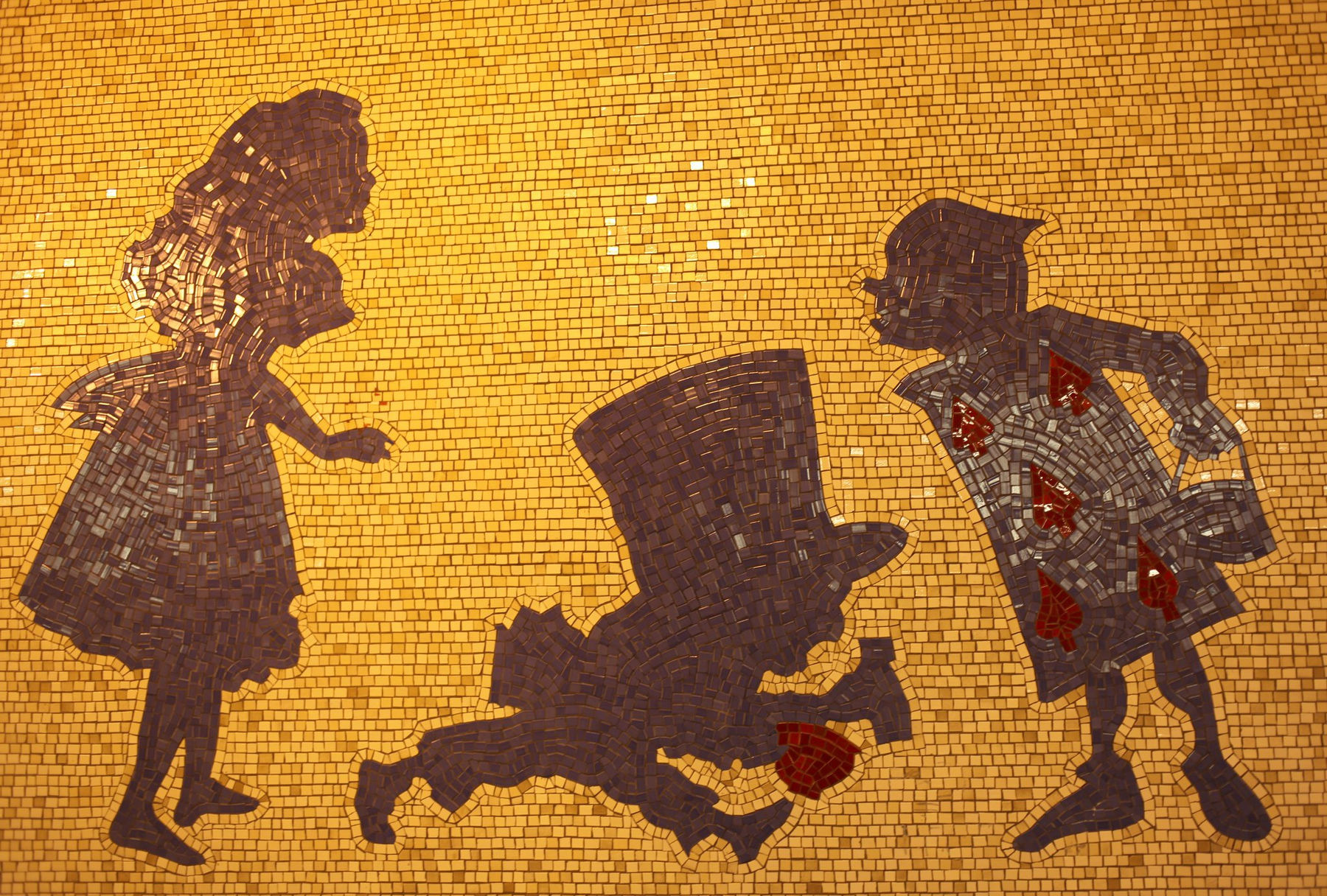 Liliana Porter, Alice: The Way Out, 1994, glass mosaic on platform walls, 50th Street. Ms. Porter received a Guggenheim Fellowship in Fine Arts in 1980. by John Simon Guggenheim Memorial Foundation is licensed under CC BY-NC-ND 2.0.