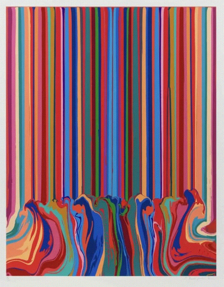 Ian Davenport MIRRORED ENAMEL, 2022 Gloss Enamel Screenprint in 39 Colors on Somerset Tub signed satin 600 gsm paper 41 5/8 x 33 1/4 in 105.7 x 84.5 cm Edition of 40 Available at VFA