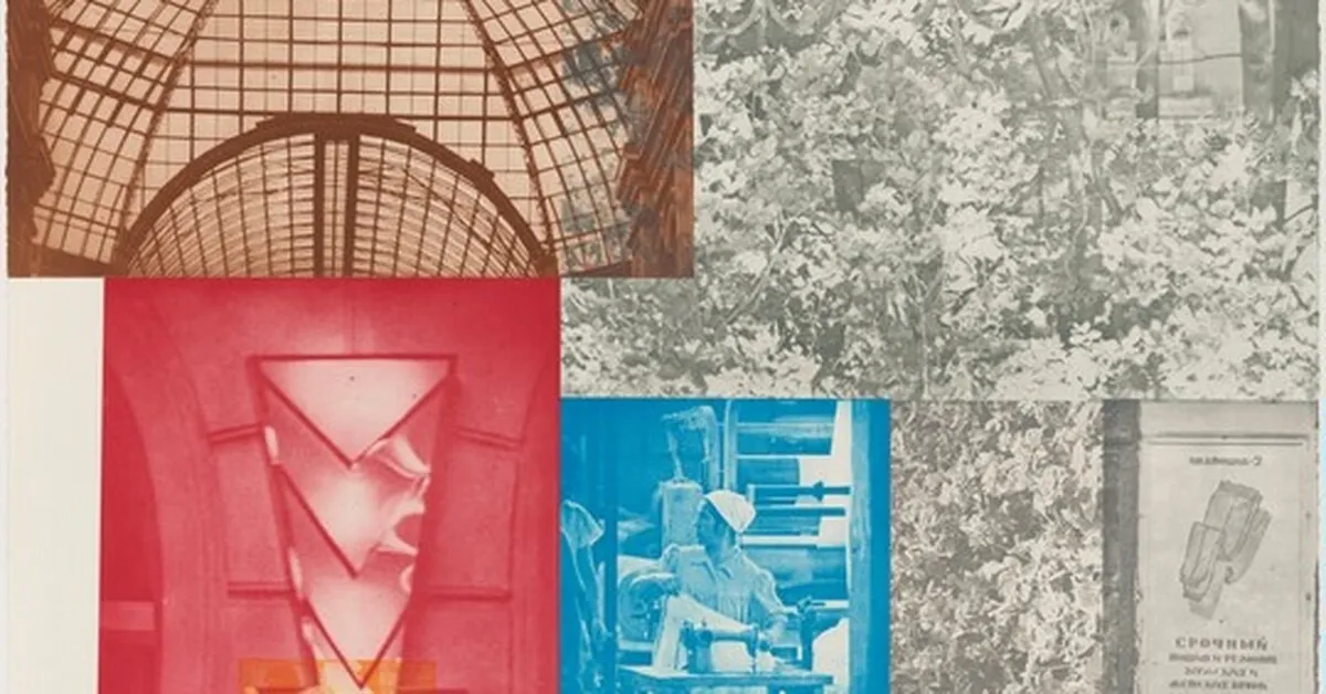 Robert Rauschenberg, Soviet/American Array II, 1988-90 Intaglio in 14 colors with collage on Saunders paper 87 3/4 in. x 52 1/4 in. (222.89 cm x 132.72 cm) Edition of 55 Available at VFA