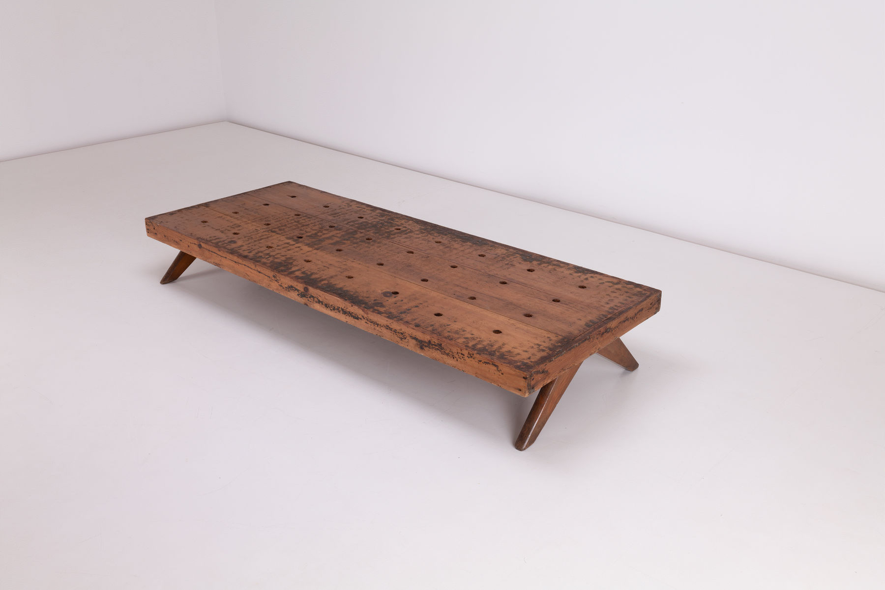 Pierre Jeanneret Large Diwan / Coffee Table, 1956 Burmese teak legs with ceiba top. Diagonal View