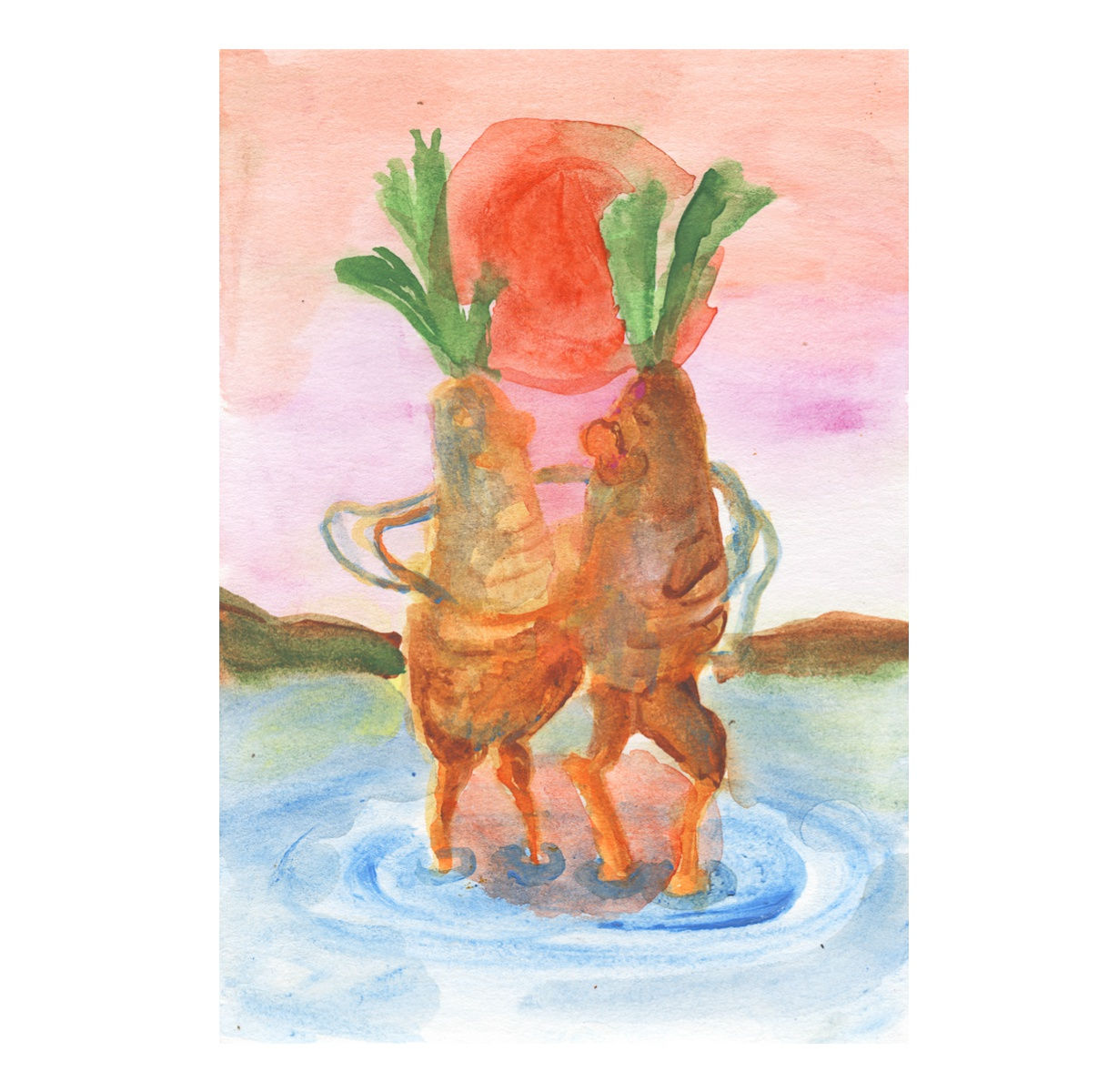 Klodin Erb, "Two Carrots in Love," 2024, watercolour on paper, A6 (10x15cm)