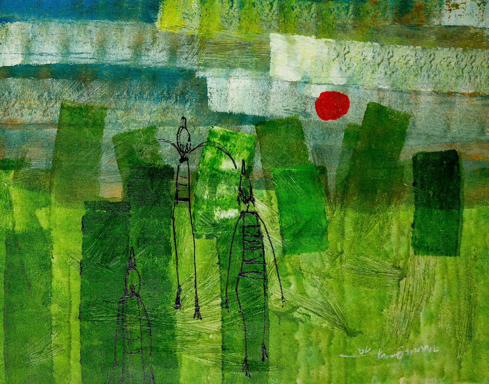 Thanh Dang, children playing in rice field under red sun, 2019