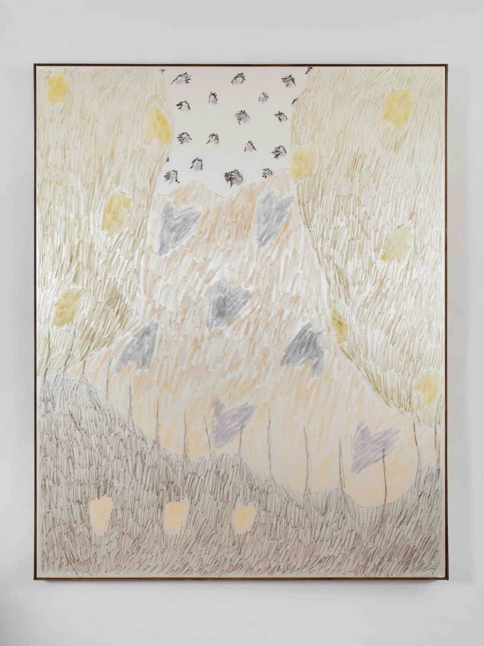 Larissa Lockshin Untitled (Thousand Letters), 2023 Oil and soft pastel on satin with wood frame 153.7 x 123.2 cm 60...