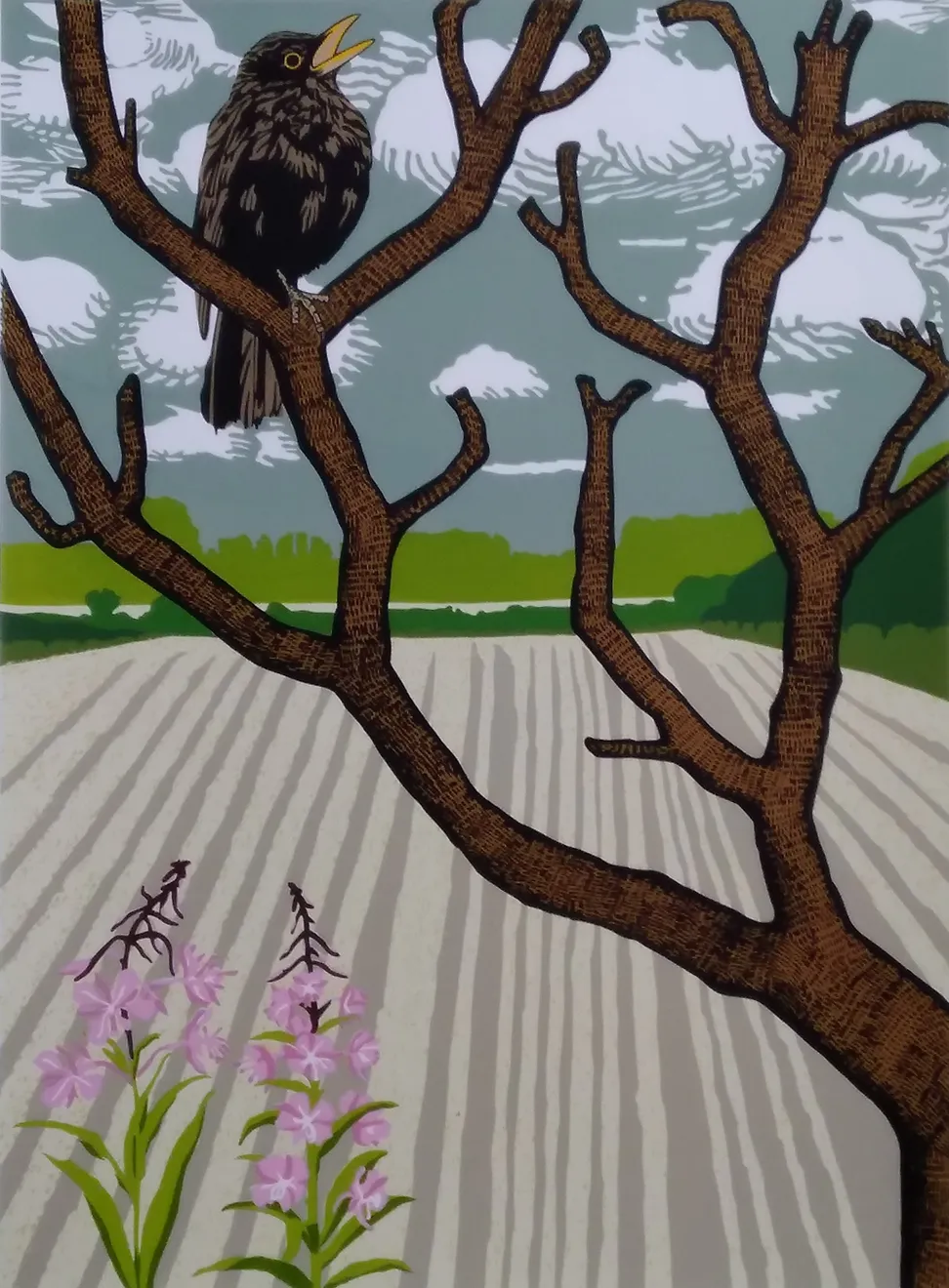 Summer Secret Bid Auction 2023, LOT 105: Paul Hogg - Blackbird in a Tree, Singing, 2020