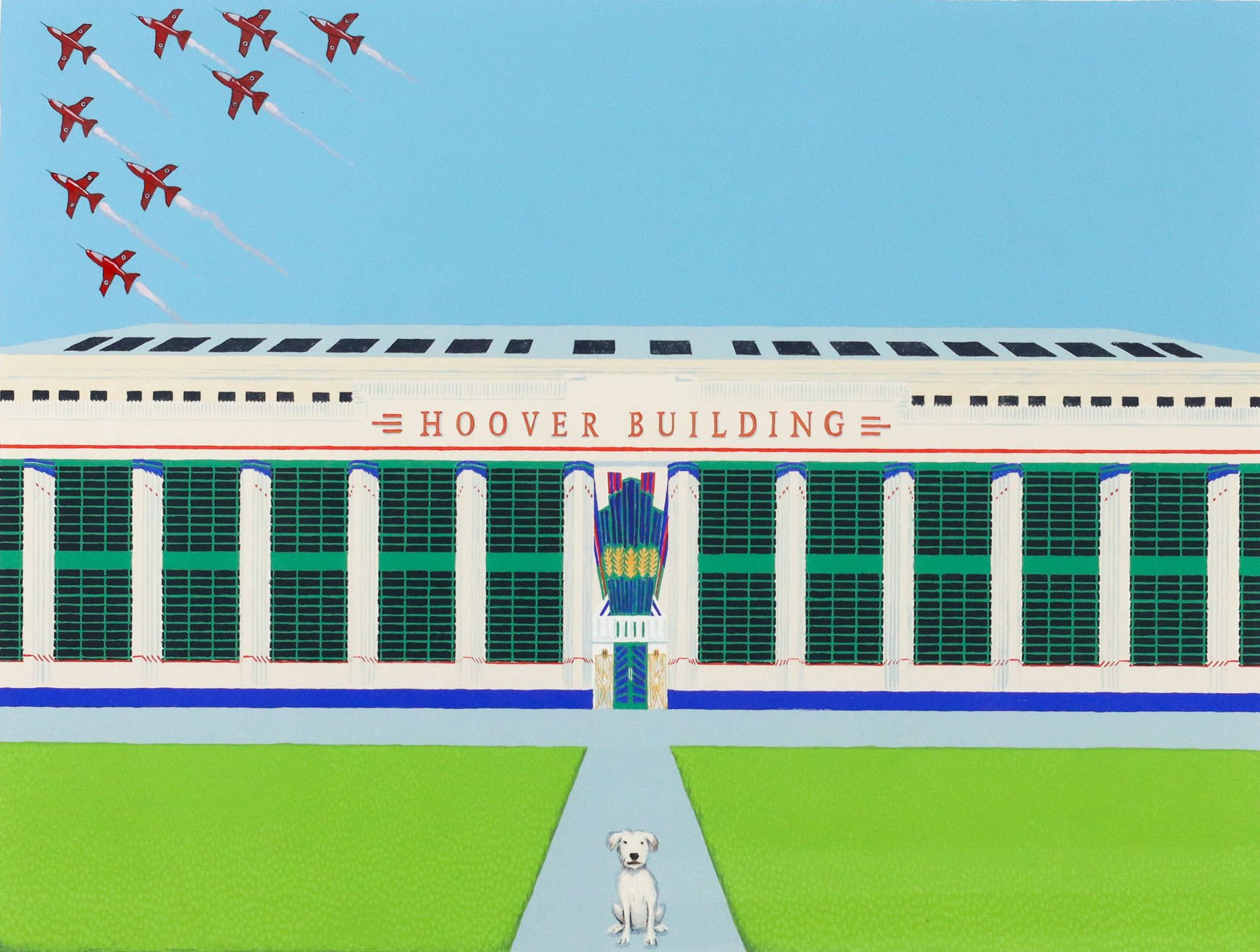 Summer Secret Bid Auction 2024, LOT 9: Mychael Barratt - Wes Anderson’s Dog - Hoover Building with Red Arrows, 2023