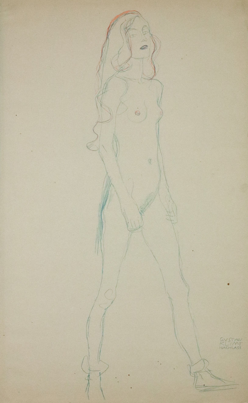 Gustav Klimt, Study One of a Young Girl (red and blue pencil), 1919