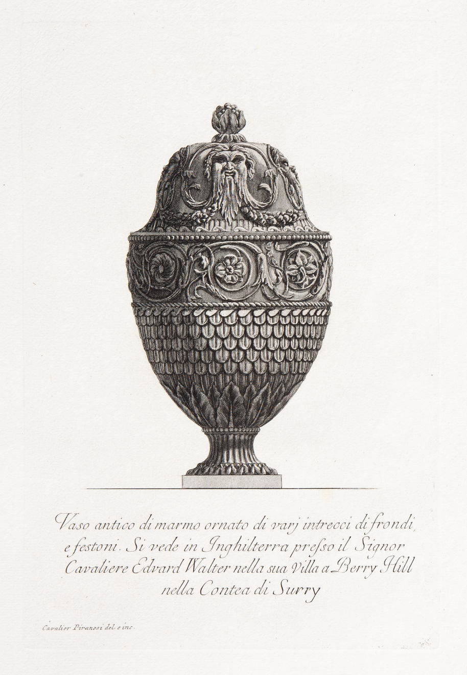 Giovanni Battista Piranesi, Vase ornamented with masks on the lid, 1773-78