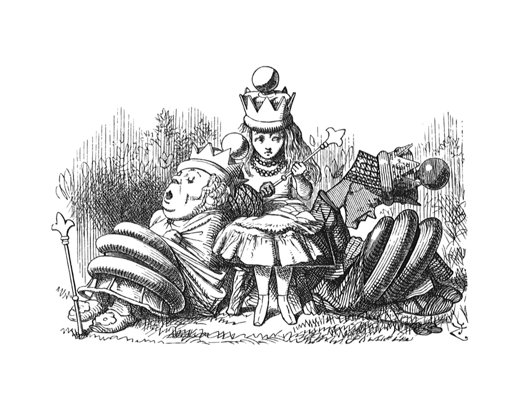 John Tenniel, In another moment both Queens were fast asleep, and snoring aloud...