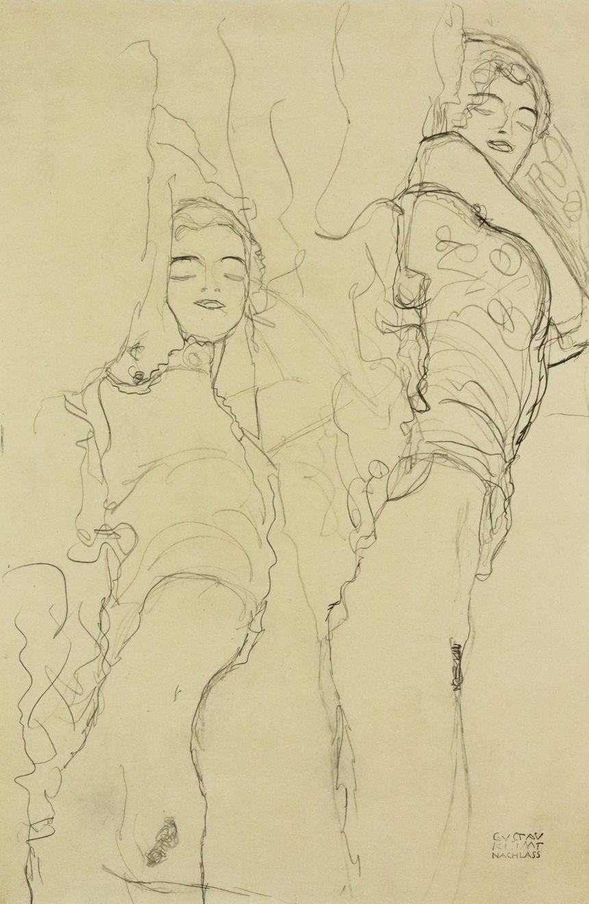 Gustav Klimt, Two Studies for a Female Semi-Nude in Recumbent Position, Toward the Left, 1964