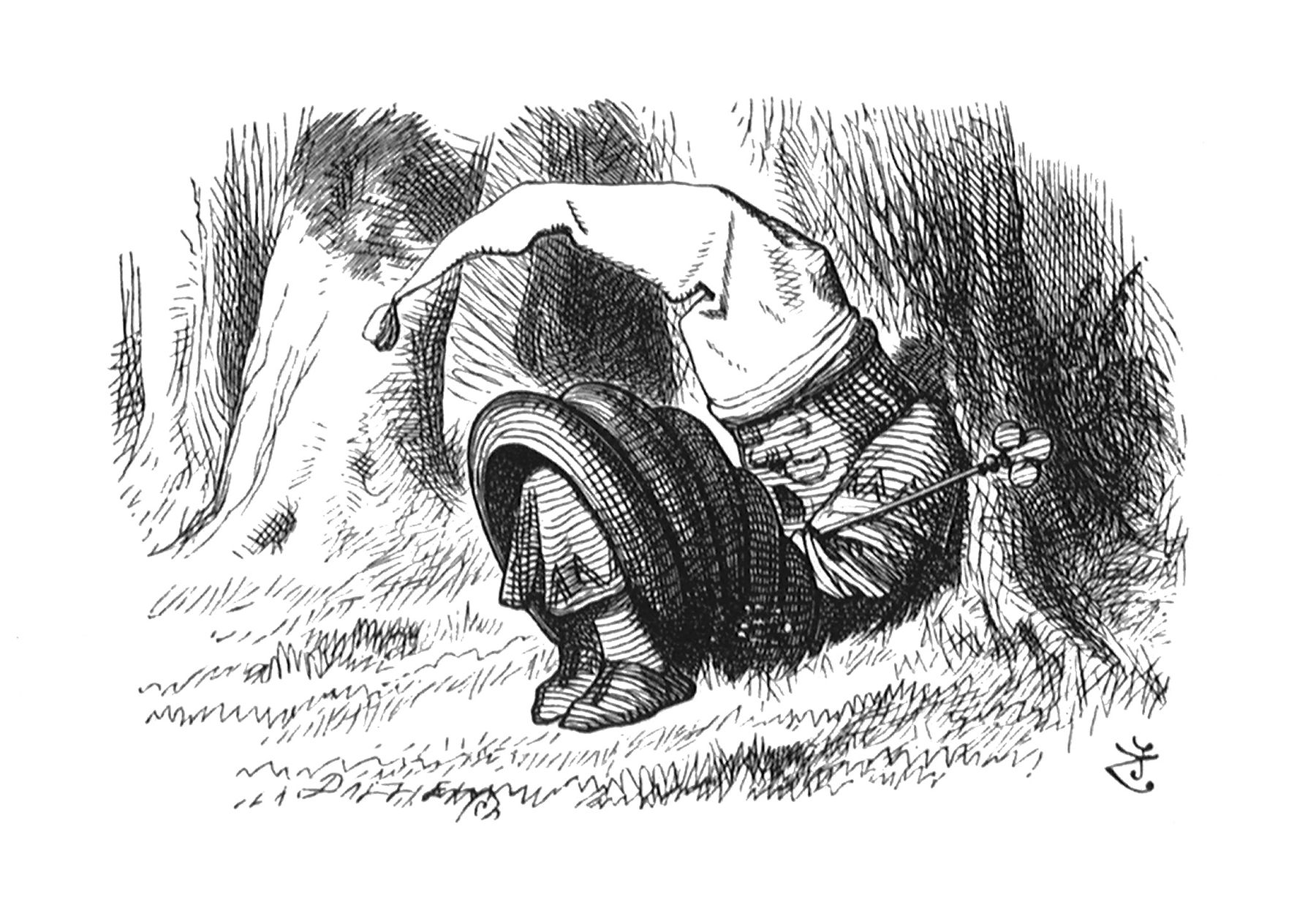 John Tenniel, He had a tall red night-cap on, with a tassel, and he was lying crumpled up into a sort of untidy heap, and snoring loud...